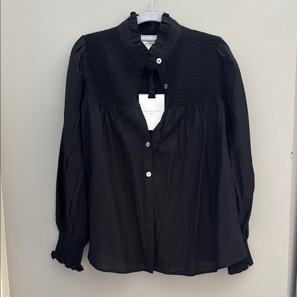 Pomander Place Black Ruffled Long Sleeve Blouse